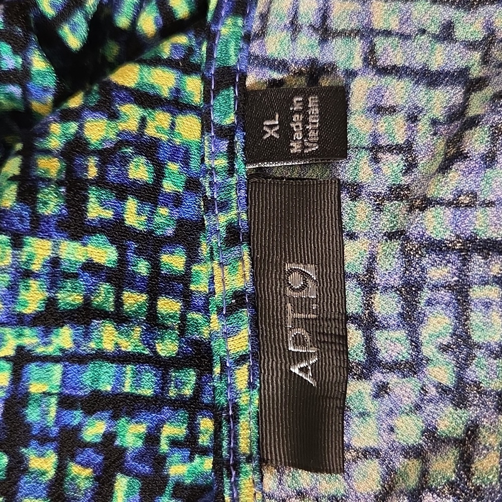 Apt 9 Blue, Green, & Black Geometric Faux Wrap Dress - Picture 7 of 8